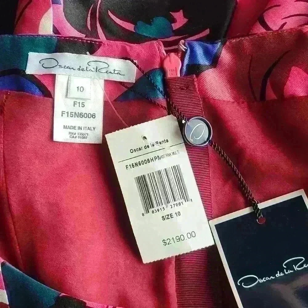 Oscar de la renta hot pink flowers dress size 10 with side pockets NWT